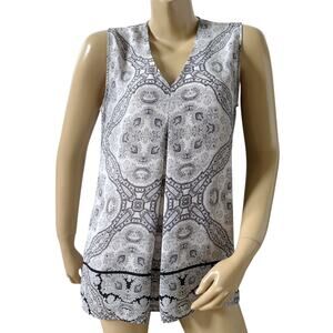 Rose & Olive Womens Medium Paisley Sleeveless V Neck Boho Split Front Tank